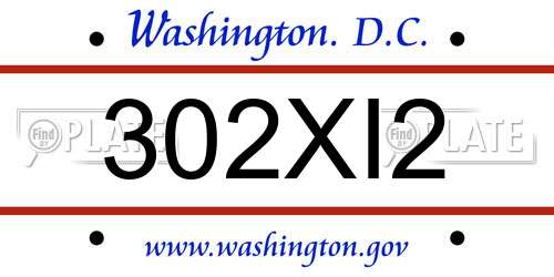 302XI2 District Of Columbia License Plate