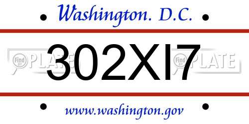 302XI7 District Of Columbia License Plate