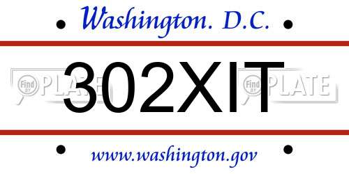 302XIT District Of Columbia License Plate