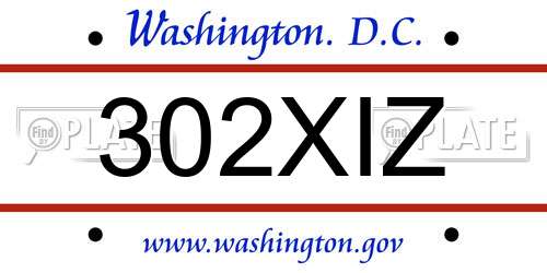 302XIZ District Of Columbia License Plate