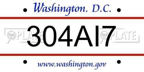 304AI7 District Of Columbia License Plate