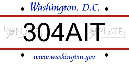 304AIT District Of Columbia License Plate