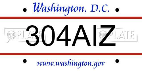 304AIZ District Of Columbia License Plate