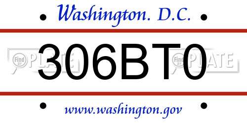 306BT0 District Of Columbia License Plate