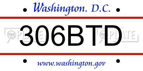 306BTD District Of Columbia License Plate