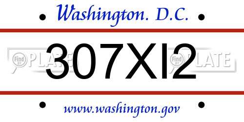 307XI2 District Of Columbia License Plate
