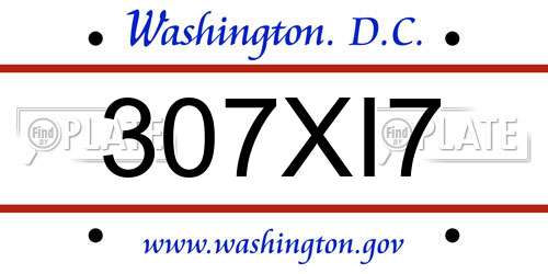 307XI7 District Of Columbia License Plate