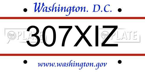 307XIZ District Of Columbia License Plate