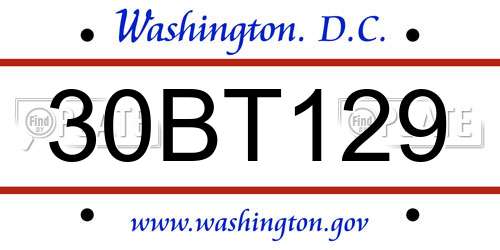 30BT129 District Of Columbia License Plate