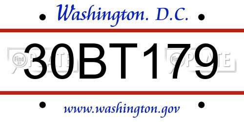 30BT179 District Of Columbia License Plate