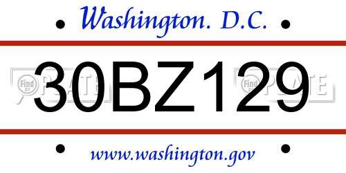 30BZ129 District Of Columbia License Plate