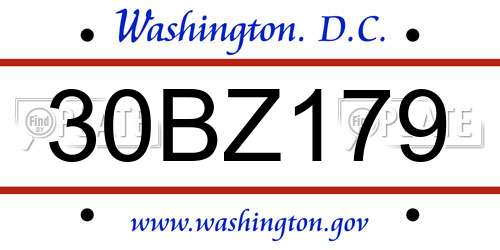 30BZ179 District Of Columbia License Plate