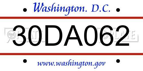 30DA062 District Of Columbia License Plate