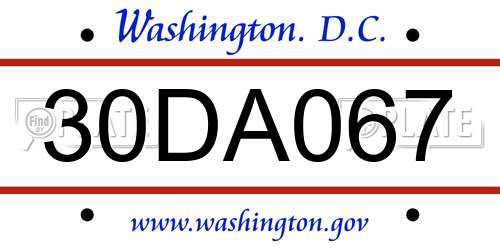 30DA067 District Of Columbia License Plate