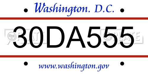 30DA555 District Of Columbia License Plate