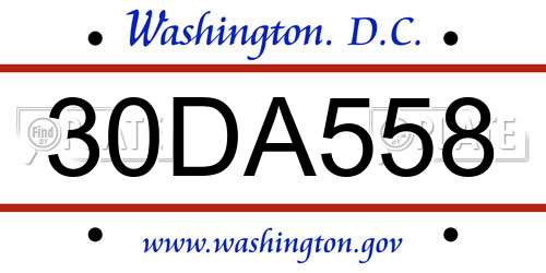 30DA558 District Of Columbia License Plate