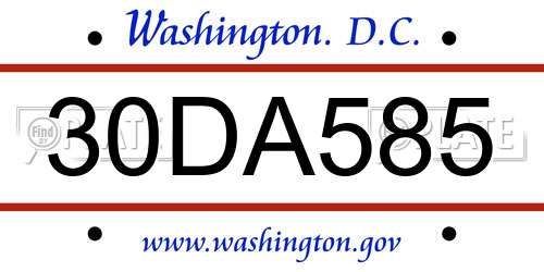 30DA585 District Of Columbia License Plate
