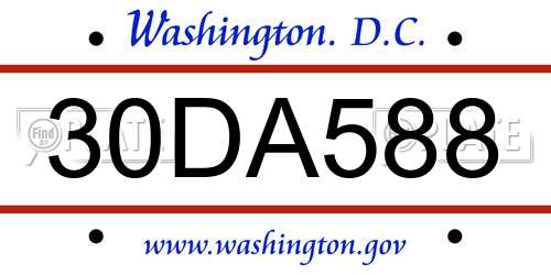 30DA588 District Of Columbia License Plate
