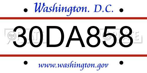 30DA858 District Of Columbia License Plate