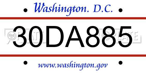 30DA885 District Of Columbia License Plate