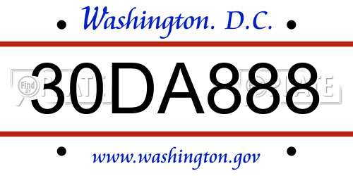 30DA888 District Of Columbia License Plate