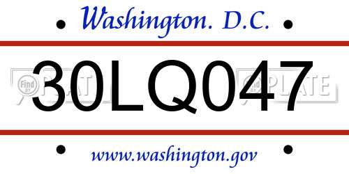 30LQ047 District Of Columbia License Plate