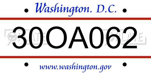 30OA062 District Of Columbia License Plate