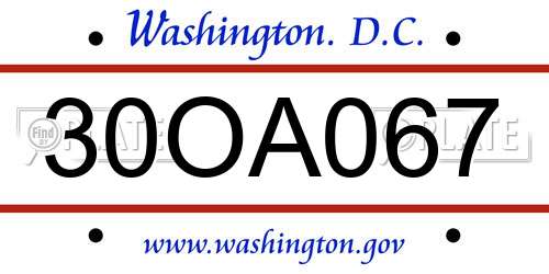 30OA067 District Of Columbia License Plate