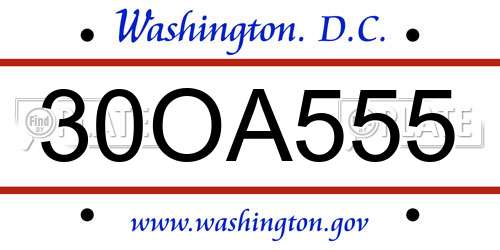 30OA555 District Of Columbia License Plate