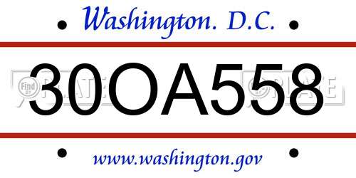 30OA558 District Of Columbia License Plate