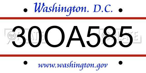 30OA585 District Of Columbia License Plate