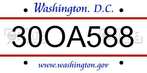30OA588 District Of Columbia License Plate