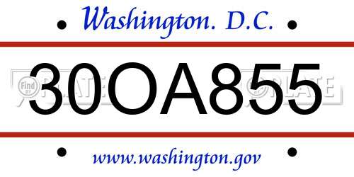 30OA855 District Of Columbia License Plate