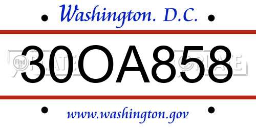 30OA858 District Of Columbia License Plate