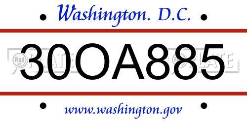 30OA885 District Of Columbia License Plate