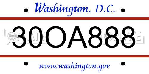 30OA888 District Of Columbia License Plate