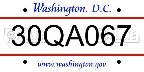 30QA067 District Of Columbia License Plate
