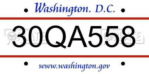 30QA558 District Of Columbia License Plate