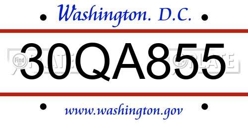 30QA855 District Of Columbia License Plate