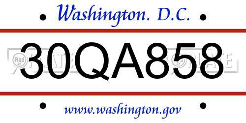 30QA858 District Of Columbia License Plate