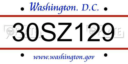 30SZ129 District Of Columbia License Plate
