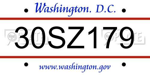 30SZ179 District Of Columbia License Plate