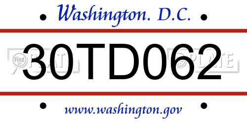 30TD062 District Of Columbia License Plate