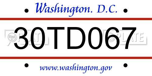 30TD067 District Of Columbia License Plate