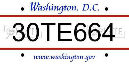 30TE664 District Of Columbia License Plate