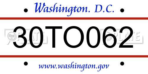 30TO062 District Of Columbia License Plate