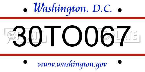 30TO067 District Of Columbia License Plate