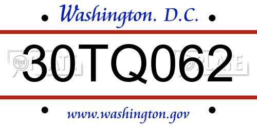 30TQ062 District Of Columbia License Plate