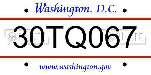 30TQ067 District Of Columbia License Plate