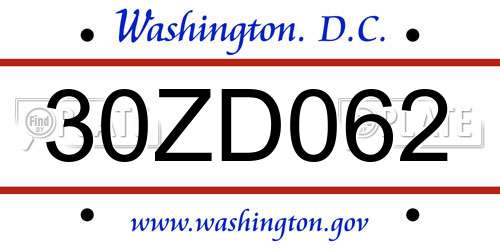 30ZD062 District Of Columbia License Plate